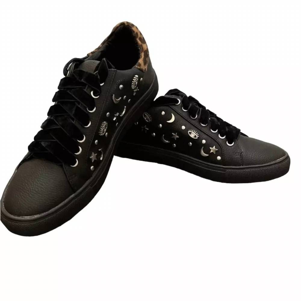 NEW VERY VOLATILE clark sneakers embellished with stars moons in black/leopard
